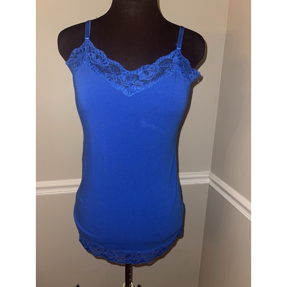 No Boundaries Y2K Blue Lace Cami Tank Top Romantic Preppy Sz XL